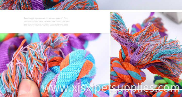 wholesale colorful cotton rope bone with ribbon dog teeth cleaning bone